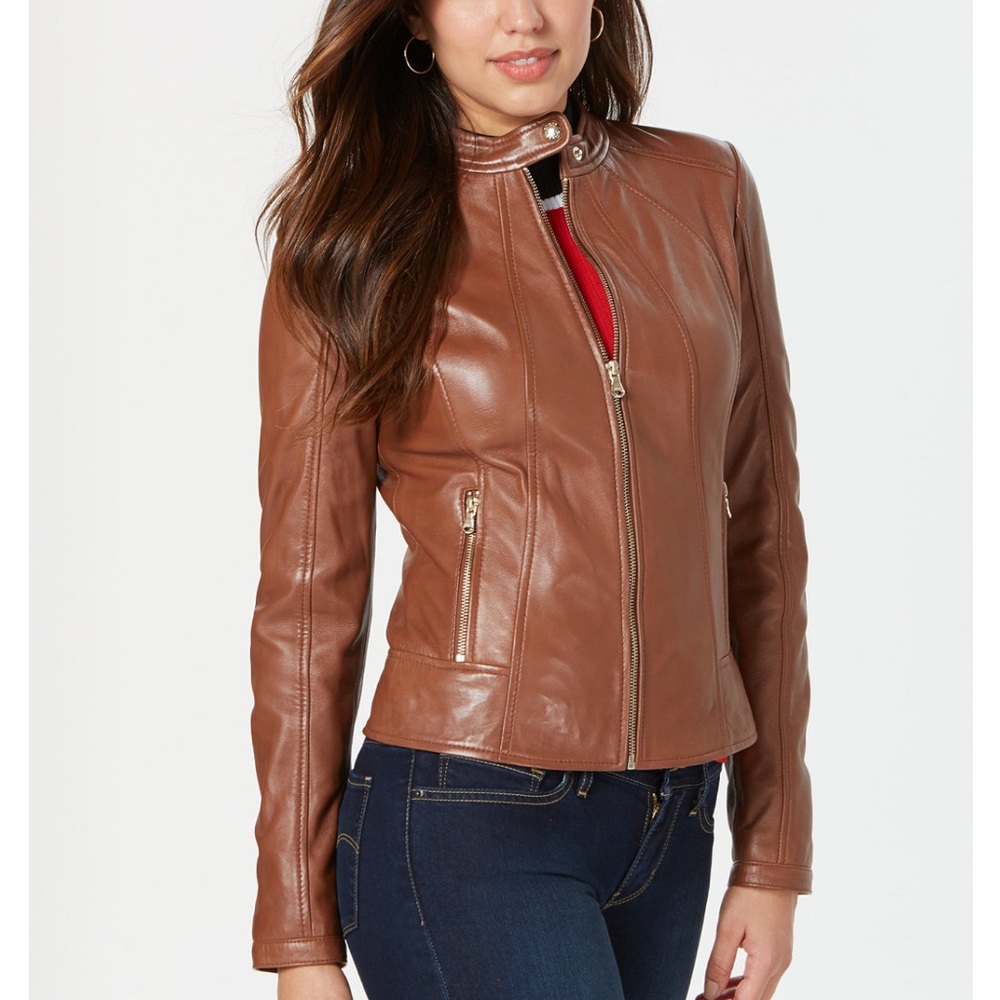 Guess Brown Leather Jacket. Size Small